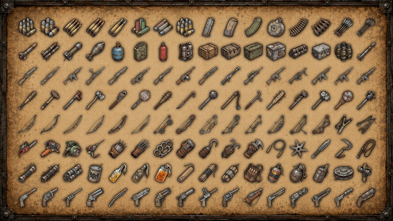 Media 1 for listing 256 Post-Apocalyptic Weapon & Ammo Icons - 2D Game Icon Pack