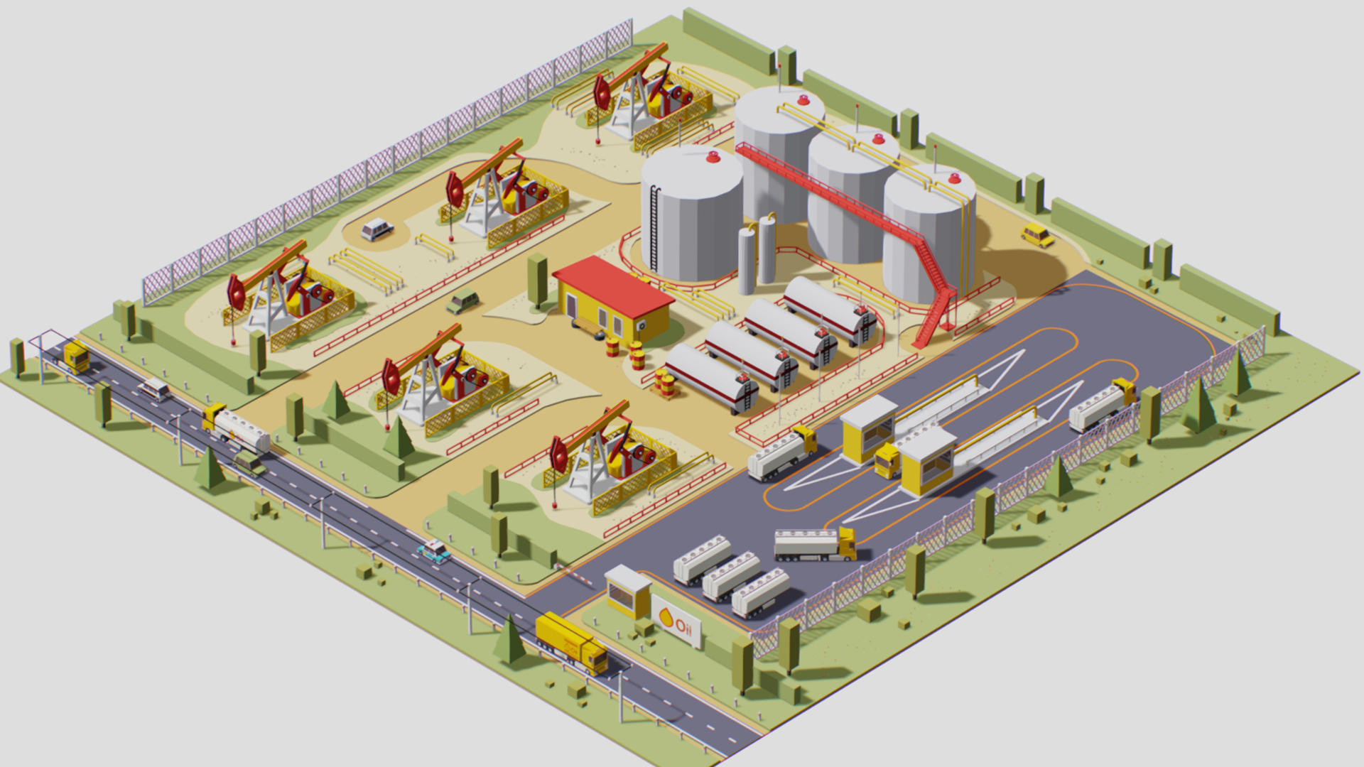 Pumpjack Oil Extraction Petroleum Mining Tank Big Scene | Fab