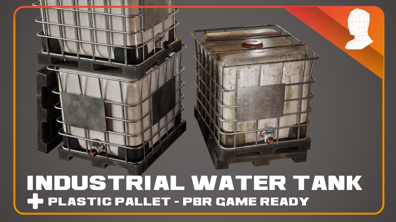 Media 1 for listing Industrial Water Tank + Plastic Pallet - PBR Game Ready