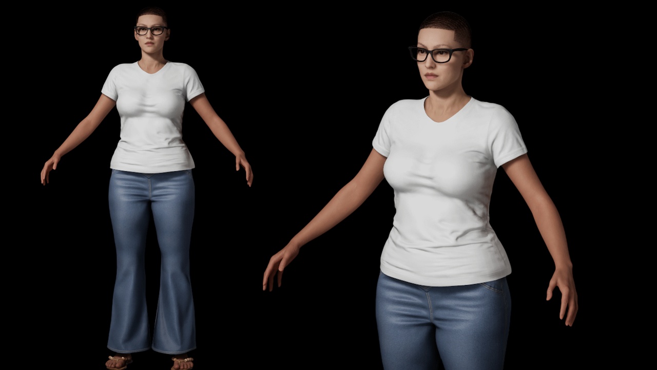 Media 1 for listing Female Fitted T-Shirt - Casual Top Rigged UE5- Metahuman Compatible