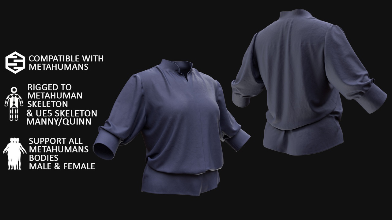 Media 1 for listing Blouse 136 - All MH Bodies & UE5 Skeletons - Rigged