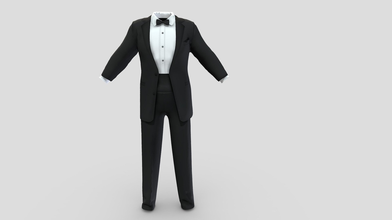 商品 Men's 3D Tuxedo Suit Set - Formal Black Tie Outfit for Avatars & Games 的媒体 1