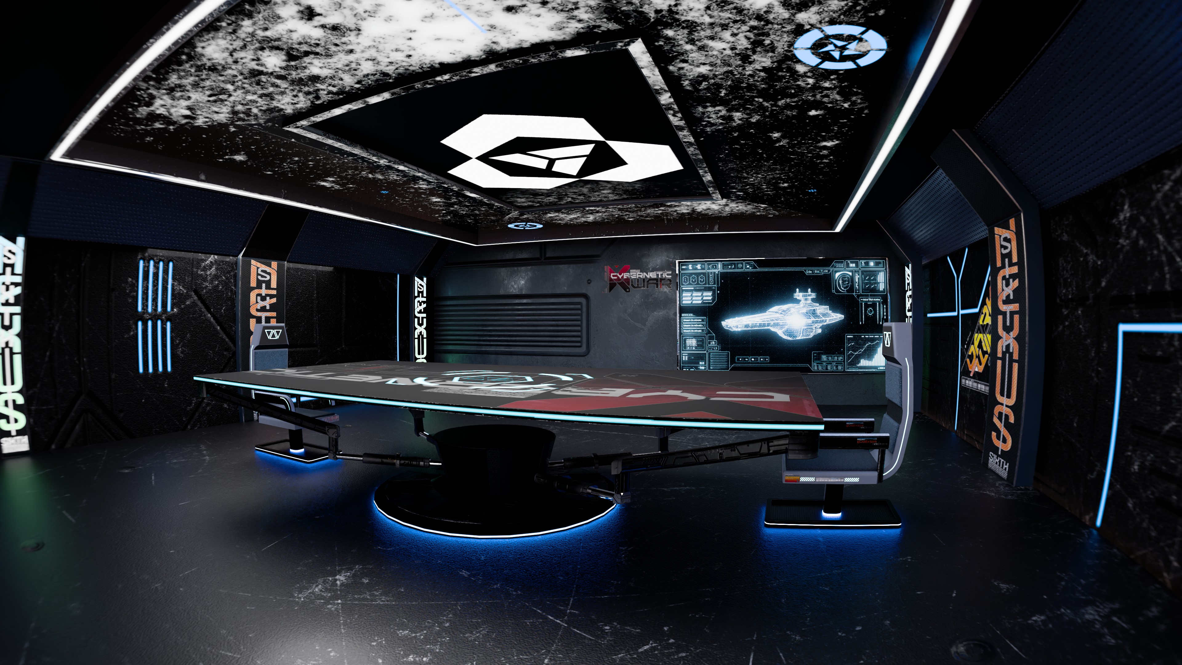 Sci-Fi Cybernetic Command Center Futuristic Holographic Briefing | Fab
