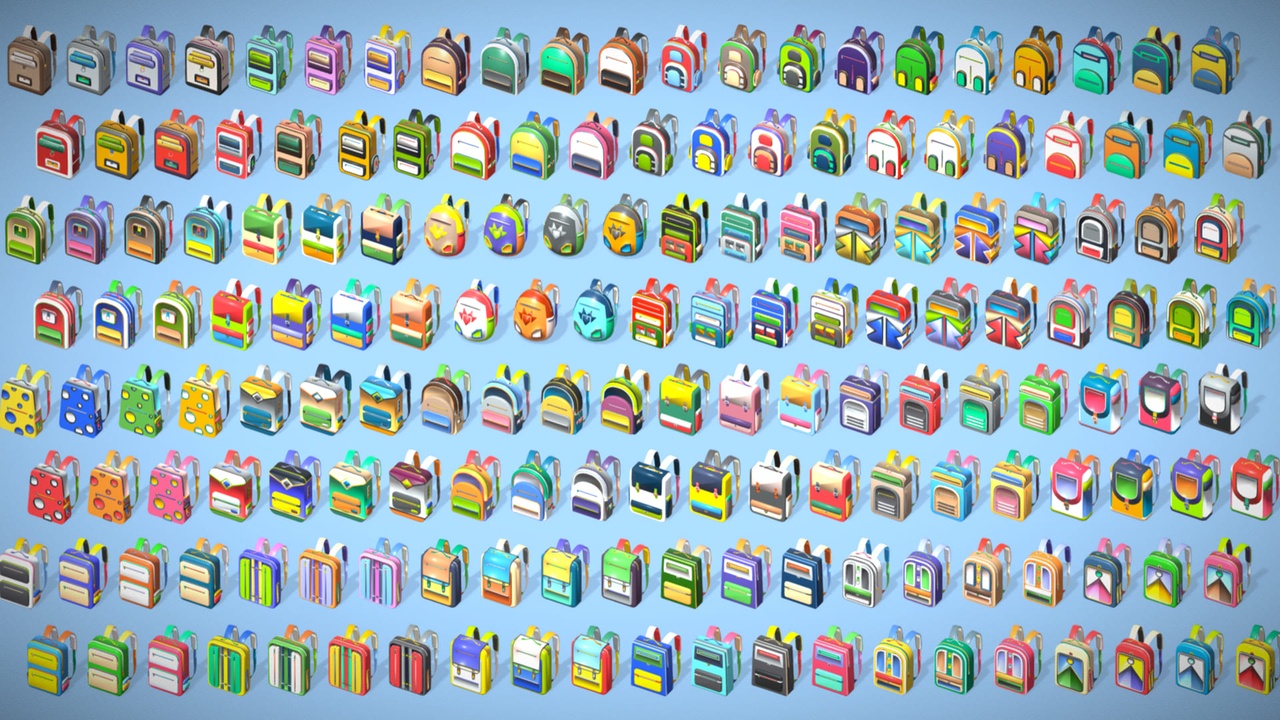 Media 1 for listing 168 Stylized Backpack Pack – Cartoon Low Poly Urban Bags - Game Character Props