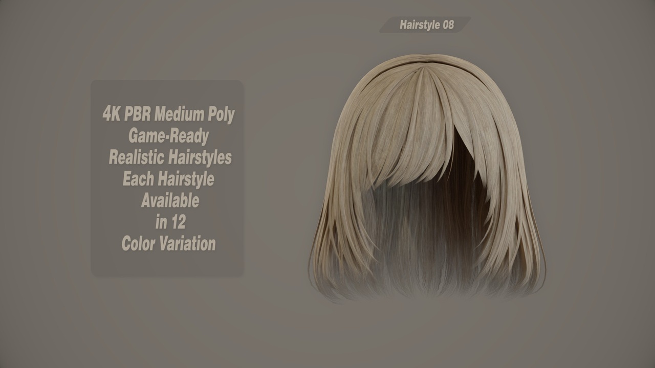Media 1 for listing Realistic Hair Game Ready | 12 Colors | 4K PBR | v8