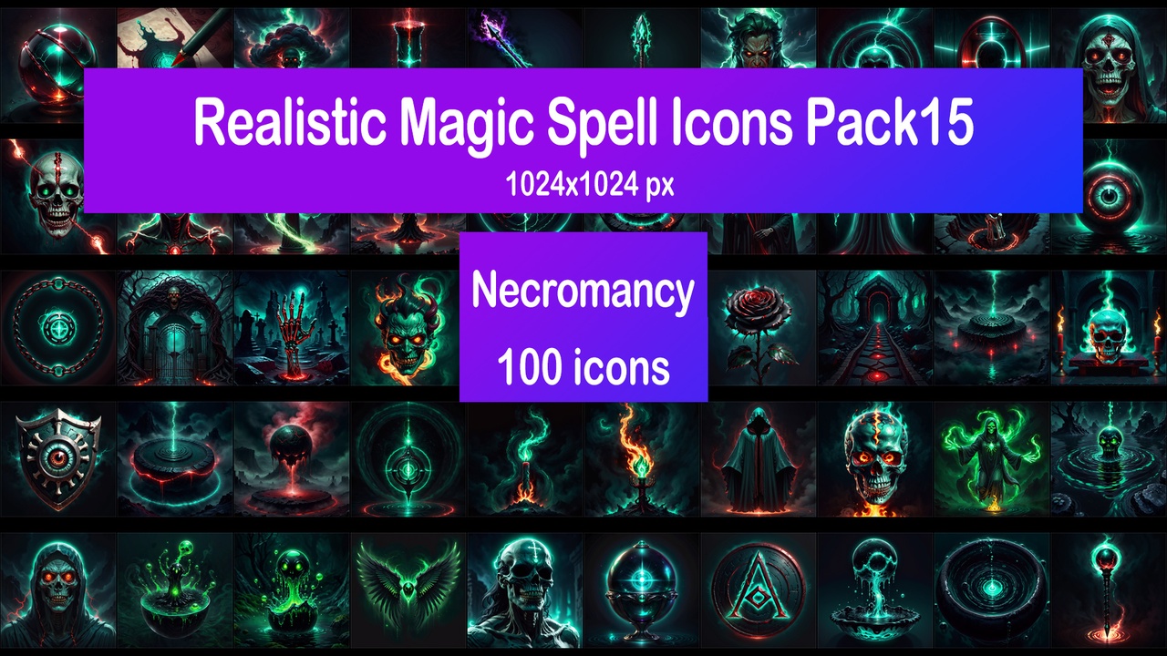 Media 1 for listing Realistic Magic Spell Icons Pack15 - Necromancy