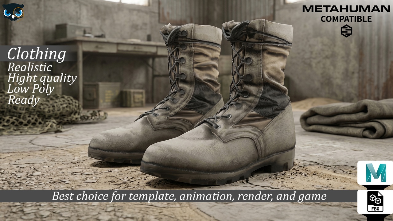 Media 1 for listing Realistic Tactical Military Combat Boots MetaHuman Compatible