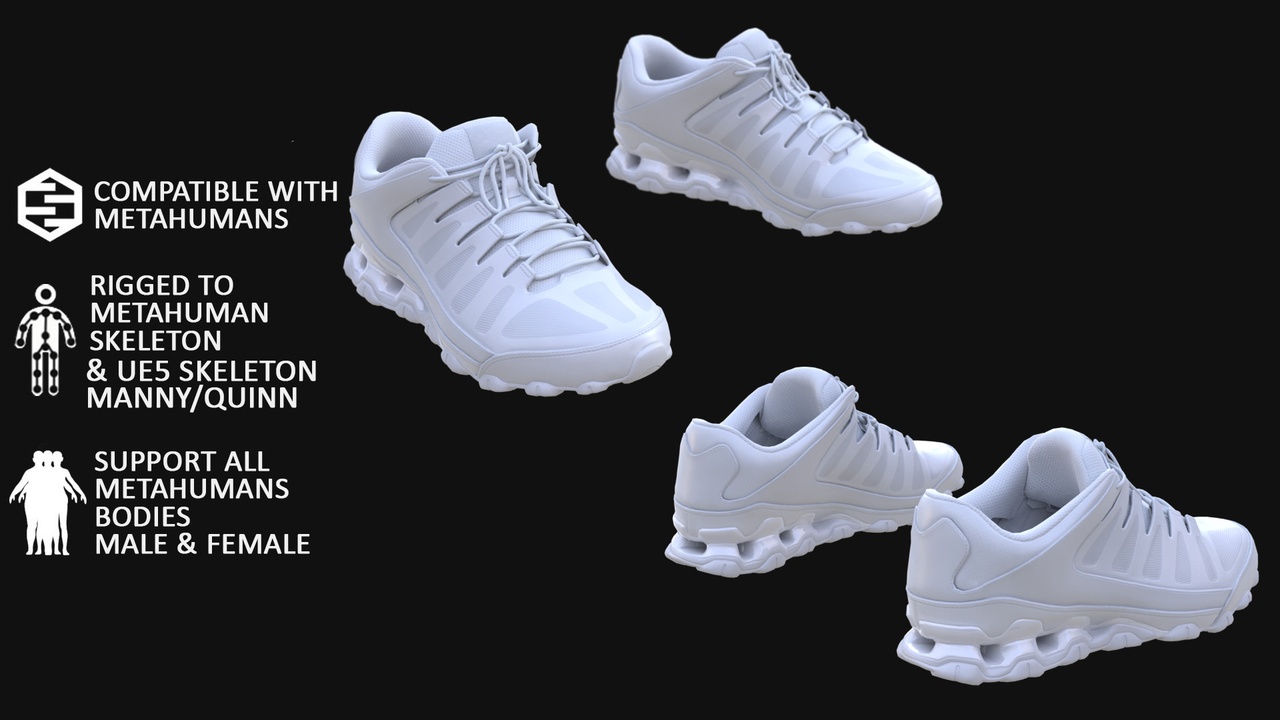 Media 1 for listing Sneakers Metahuman 3D model 244 - MH & UE5 Skeletons - Rigged