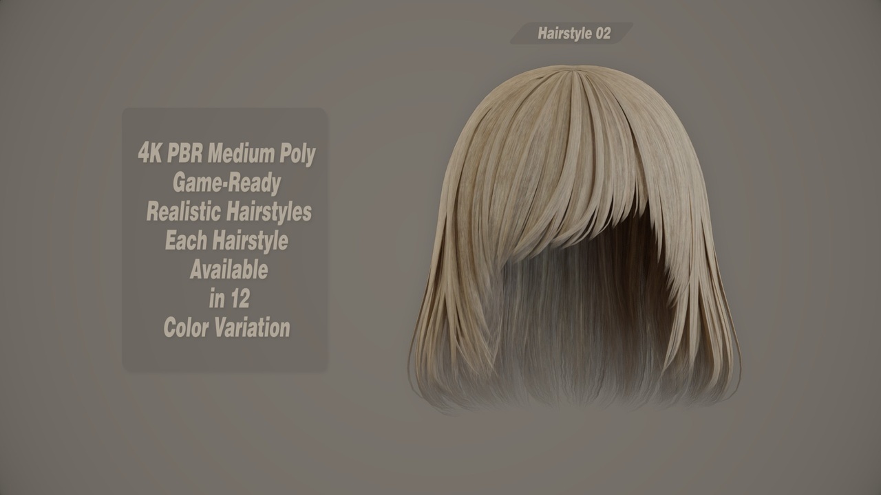 Media 1 for listing Realistic Hair Game Ready | 12 Colors | 4K PBR | v2