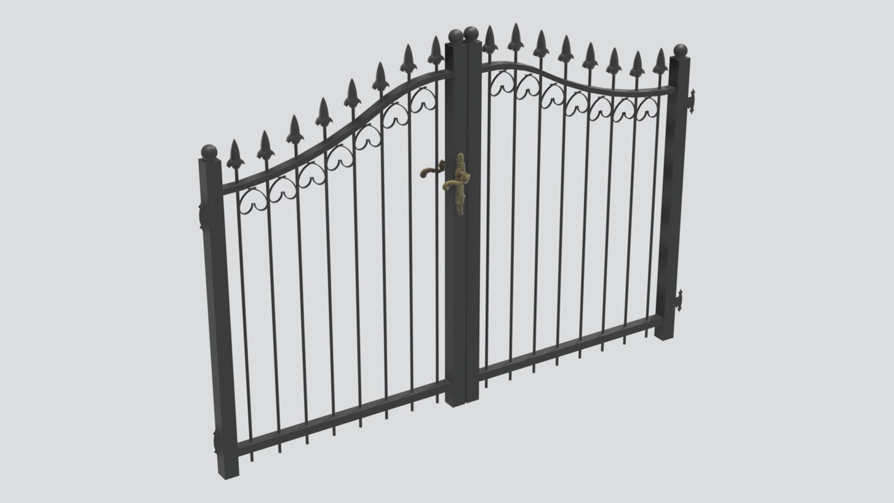 Media 1 for listing Black Wrought Iron Double Gate with Spear Finials 3D Model