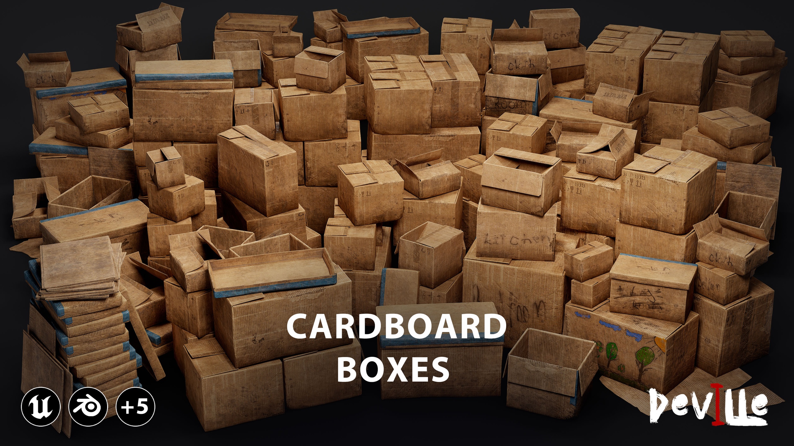 Media 1 for listing Cardboard Boxes Pack - Storage/Moving/Cargo Props