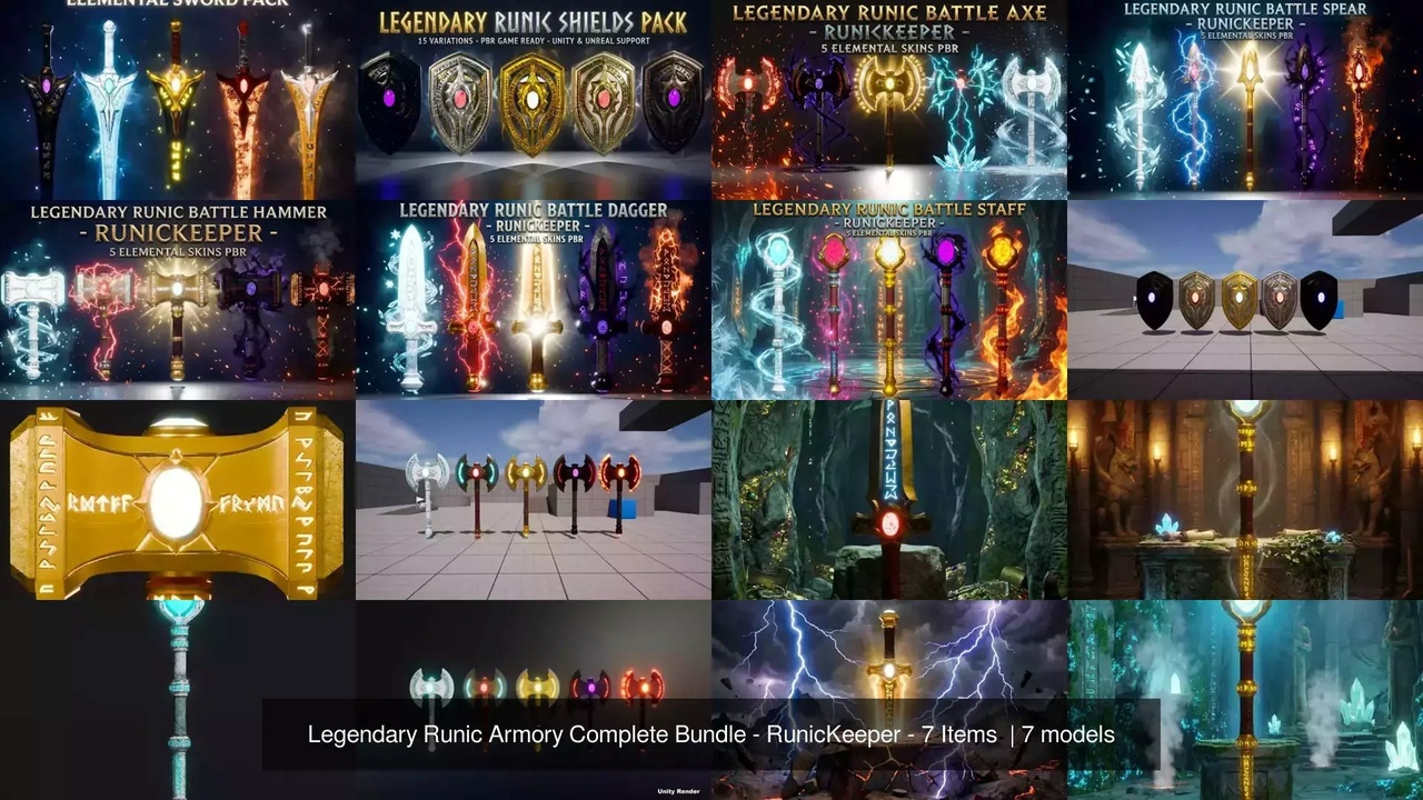 Media 1 for listing Legendary Runic Armory Complete Bundle - RunicKeeper - 7 Items 3D Model Pack