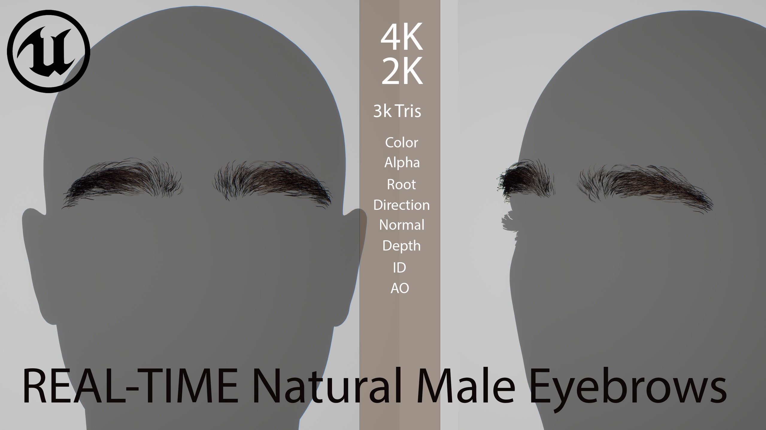 Media 1 for listing Real-Time Natural Male Eyebrows - Haircards / Low-Poly Facial Hair