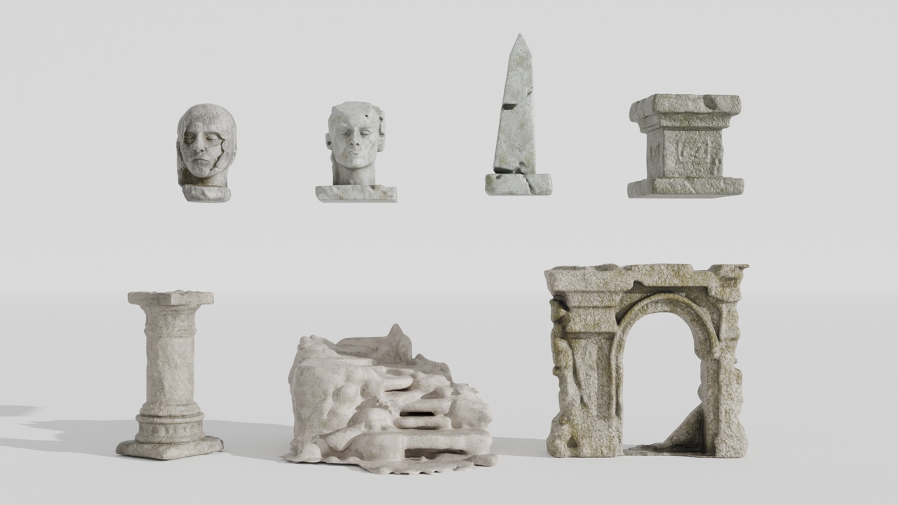 Ancient Ruined Architecture Pack (7 Stone Props) | Fab