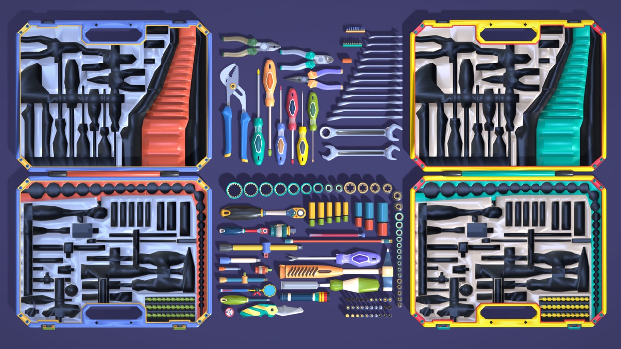Industrial Toolkit Pack – 117 Lowpoly Toon Style Mechanical Tools Big Collection ilanı için 1. medya