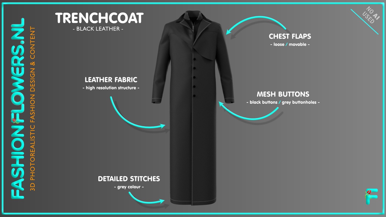 Media 1 for listing Trenchcoat Leather Black Zippers | Overcoat | Matrix Coat | Extra Long Coat