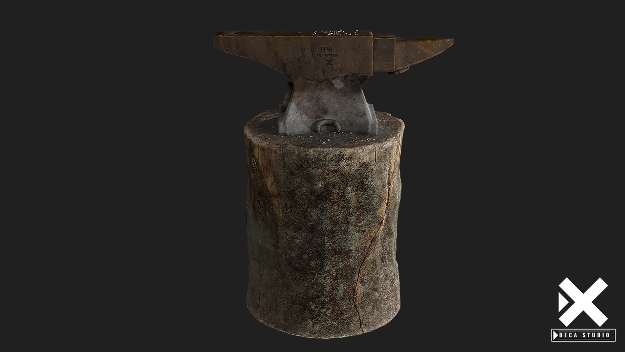 Media 1 for listing Medieval Blacksmith Anvil on Wooden Stump - Realistic Workshop Prop