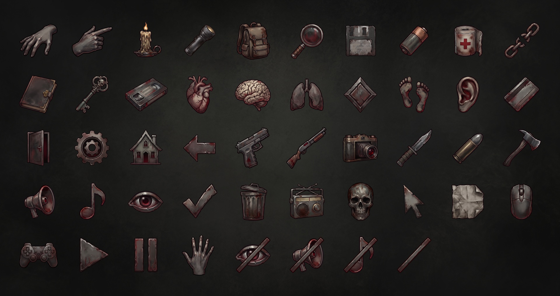 Media 1 for listing 2D Horror & Survival UI Icons - 48 Icon Pack