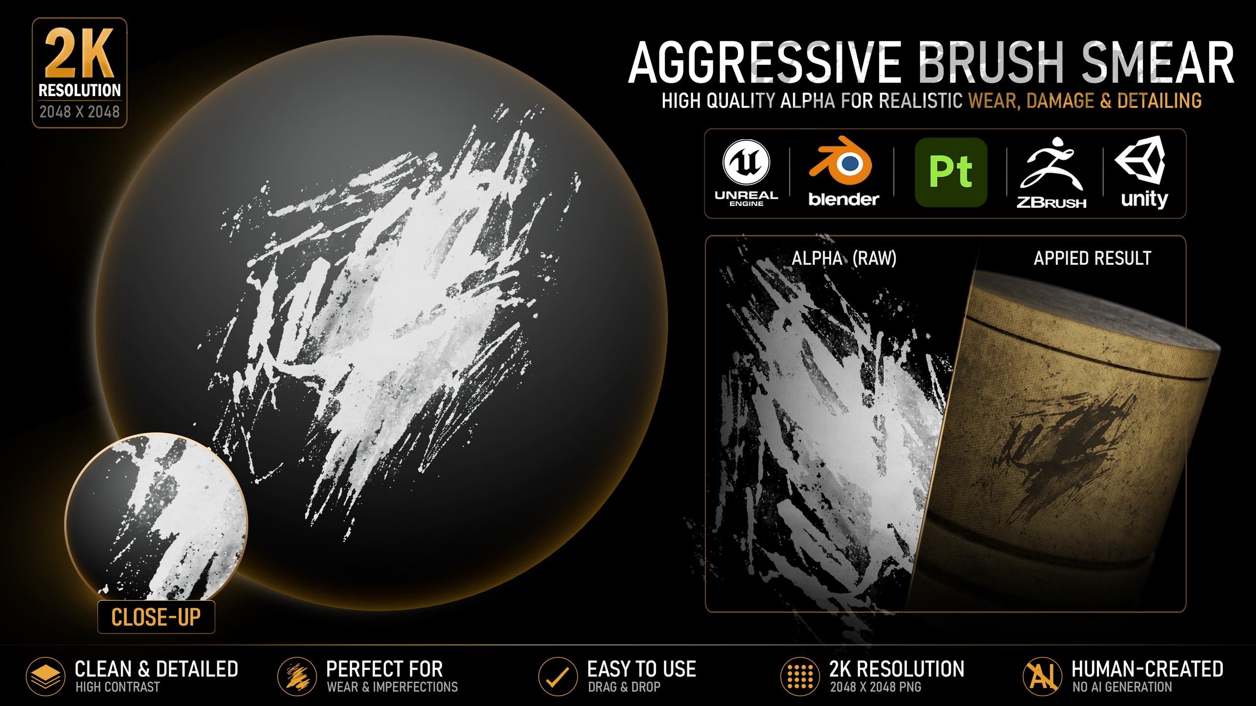 Media 1 for listing Aggressive Brush Smear Alpha | High-Resolution Grunge Texture