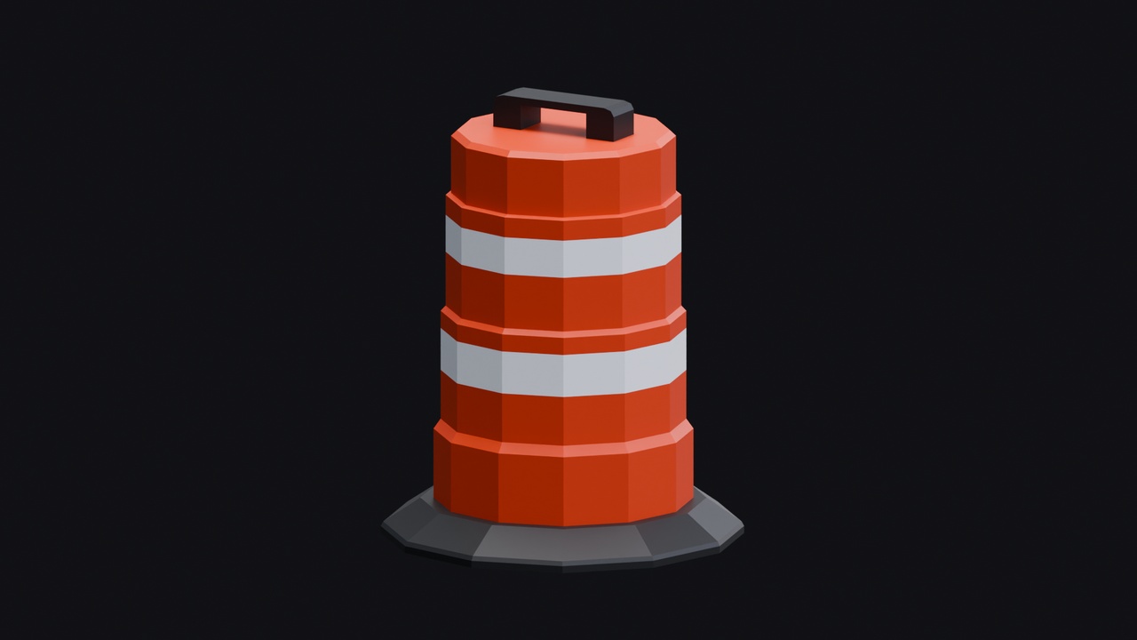 Media 1 for listing Low Poly Traffic Drum / Construction Barrel – Game Ready
