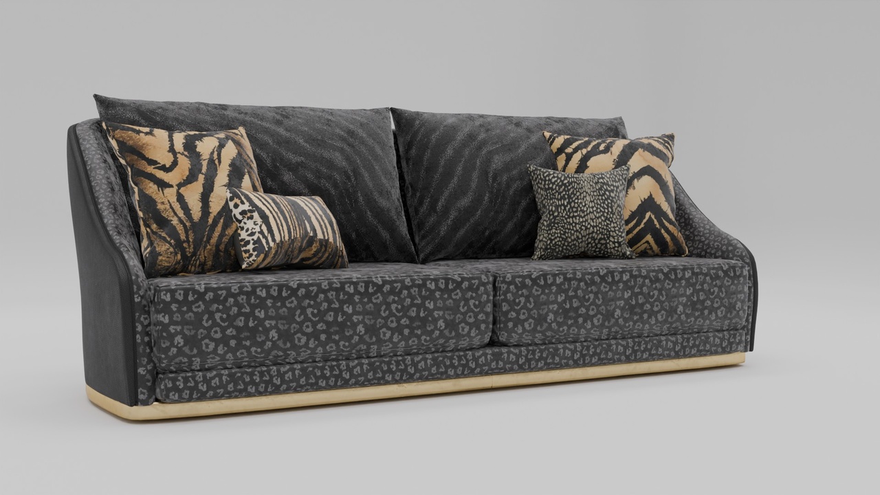 Media 1 for listing Luxury black velvet sofa in leopard animal-print