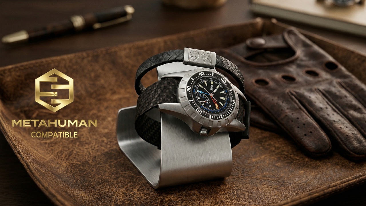 Media 1 for listing Sport Chronograph Wristwatch and Braided Bracelet Set with Textured Black Bands