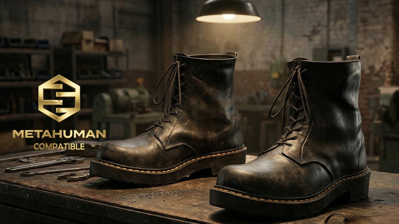 Media 1 for listing Heavy Duty Black Lace Up Work Boots with Thick Lug Sole and Rugged Utility Look
