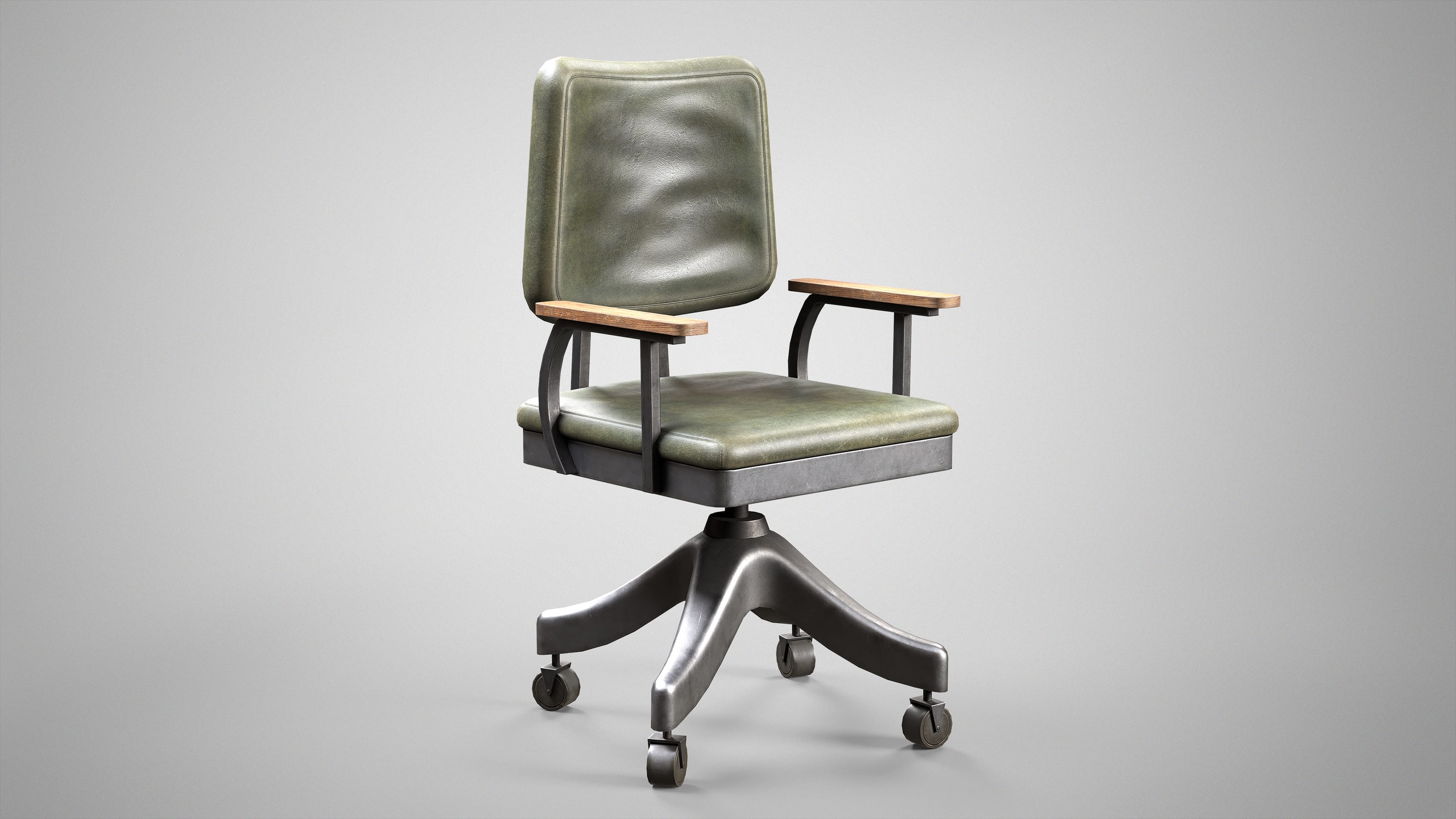 Media 1 for listing Retro Office Chair - Vintage Leather Wheelchair Optimized Gameready AAA