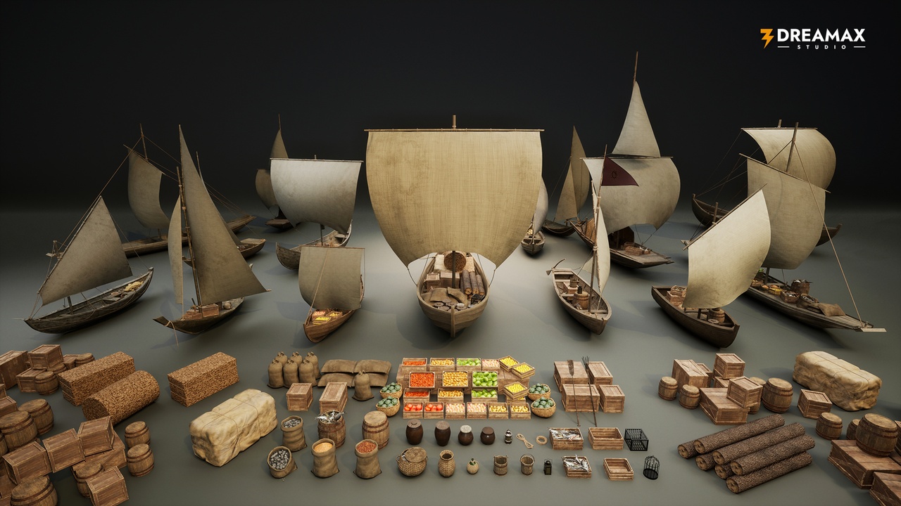 Medium 1 für Eintrag Medieval Sailing Boats & Harbor Market Props Pack – Cargo, Market & Dock Assets