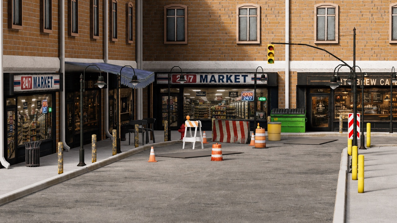 Media 1 for listing Urban Street Corner Pack – Shops, Roads & Traffic Props