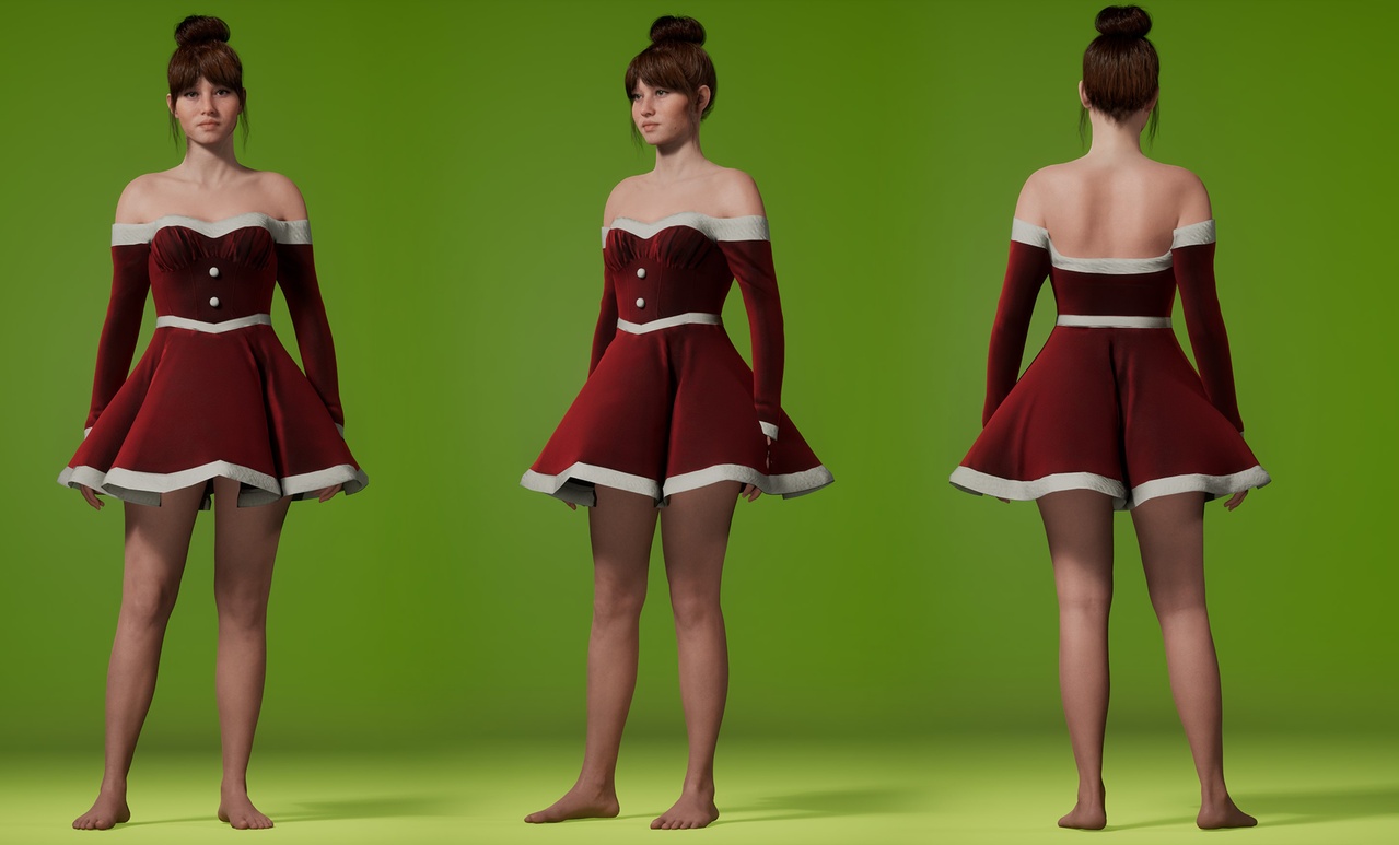 Media 1 for listing Festive Off-Shoulder Dress - Metahuman Compatible