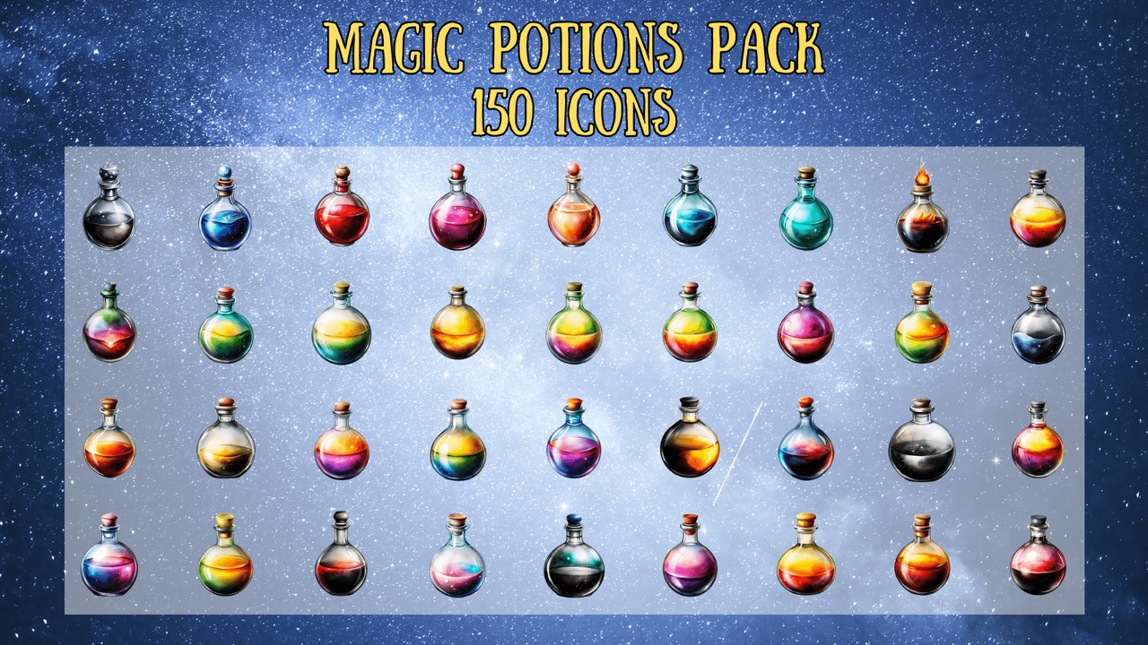 Media 1 for listing 150 Magic Potions Pack - Watercolor Style, Transparent Background