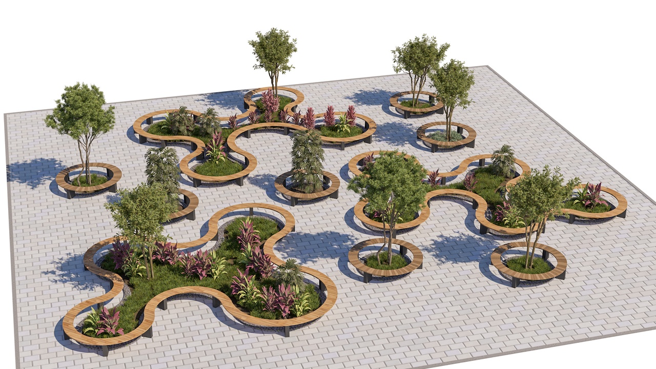 Media 1 for listing Urban Public Plaza Seating and Landscape Design 3D Model