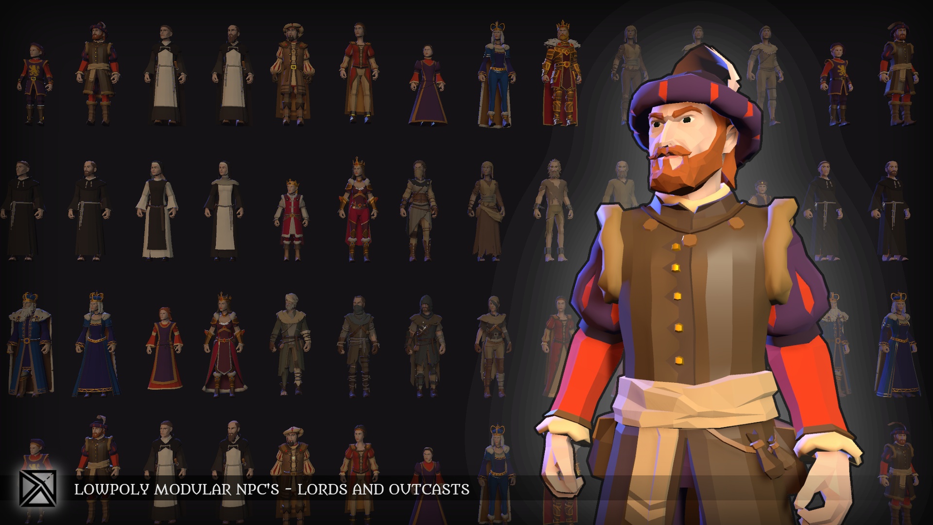 Media 1 for listing Low Poly Modular NPCs – Lords & Outcasts- LOWPOLY MEDIEVAL FANTASY SERIES