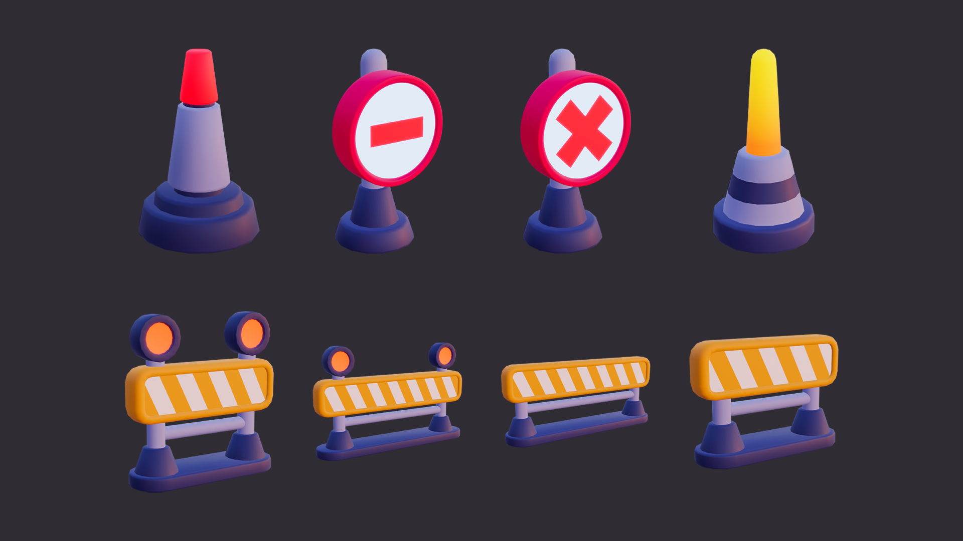 Low Poly Road Blockade & Sign Pack | Fab