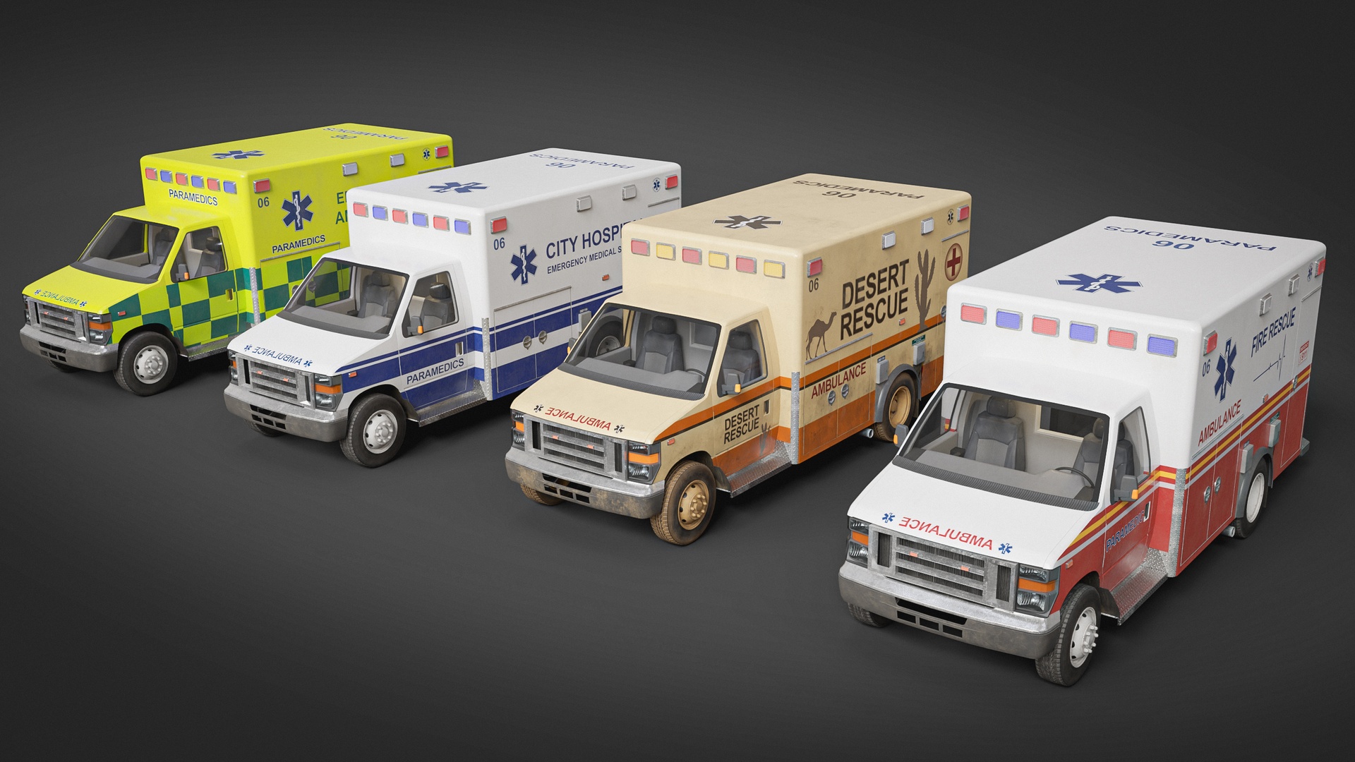 Media 1 for listing 4 Ambulance Pack - Detailed Emergency Vehicles 3D Model