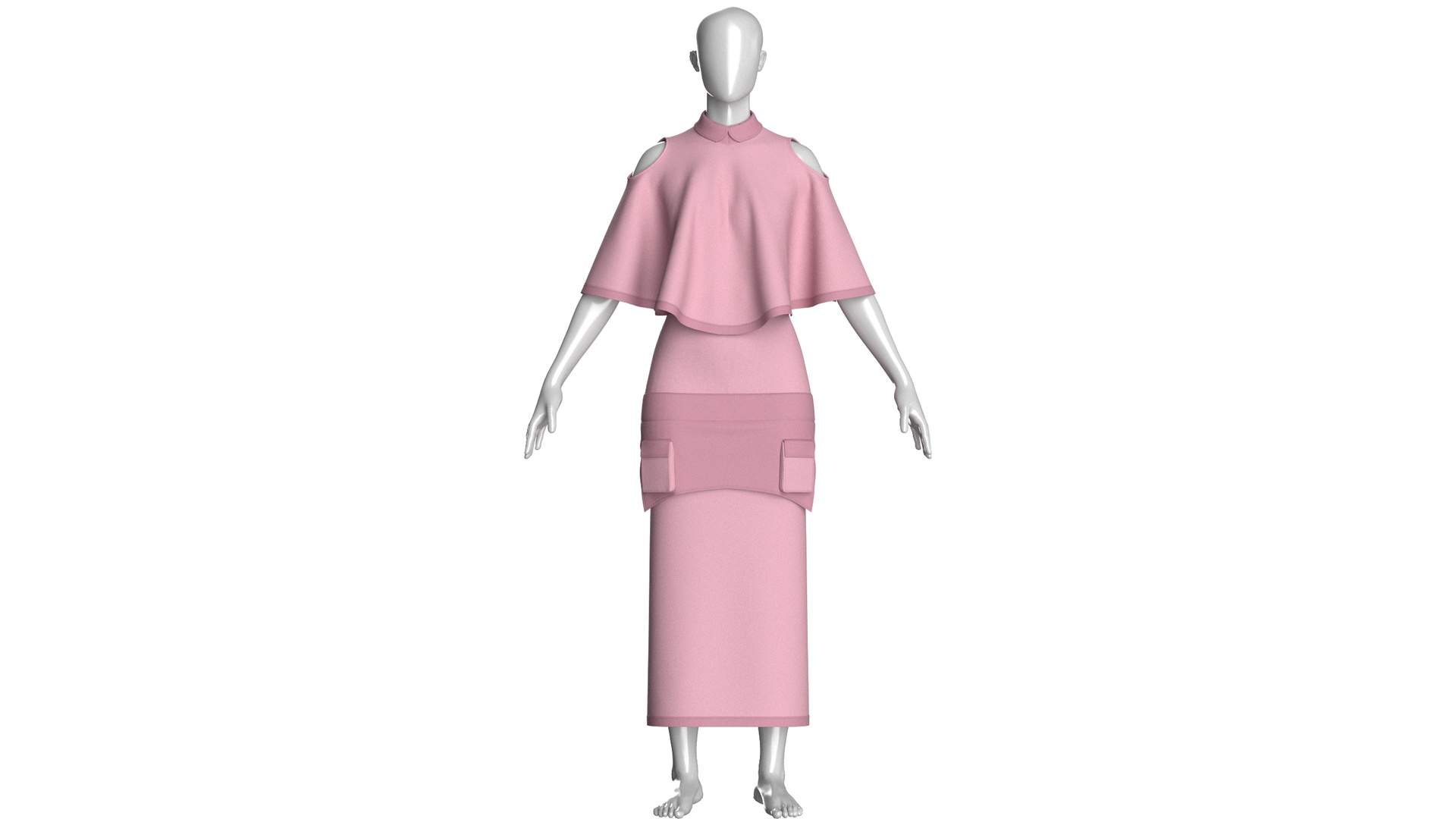 Media 1 for listing Girls Cold Shoulder Cape Top With Maxi Skirt - Outfit | High Poly