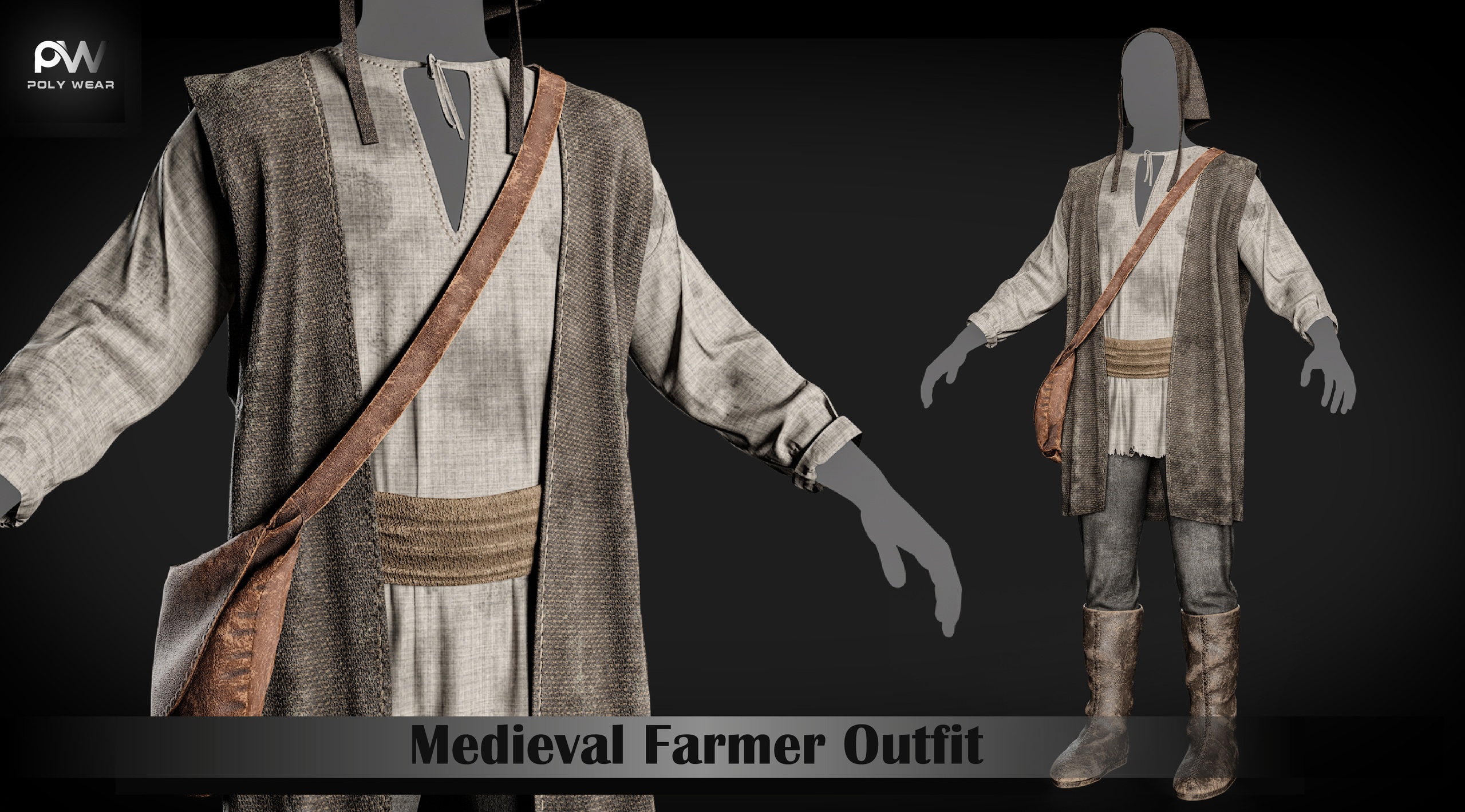 Media 1 for listing Rigged Medieval Farmer Cloth Metahuman Villager Outfit