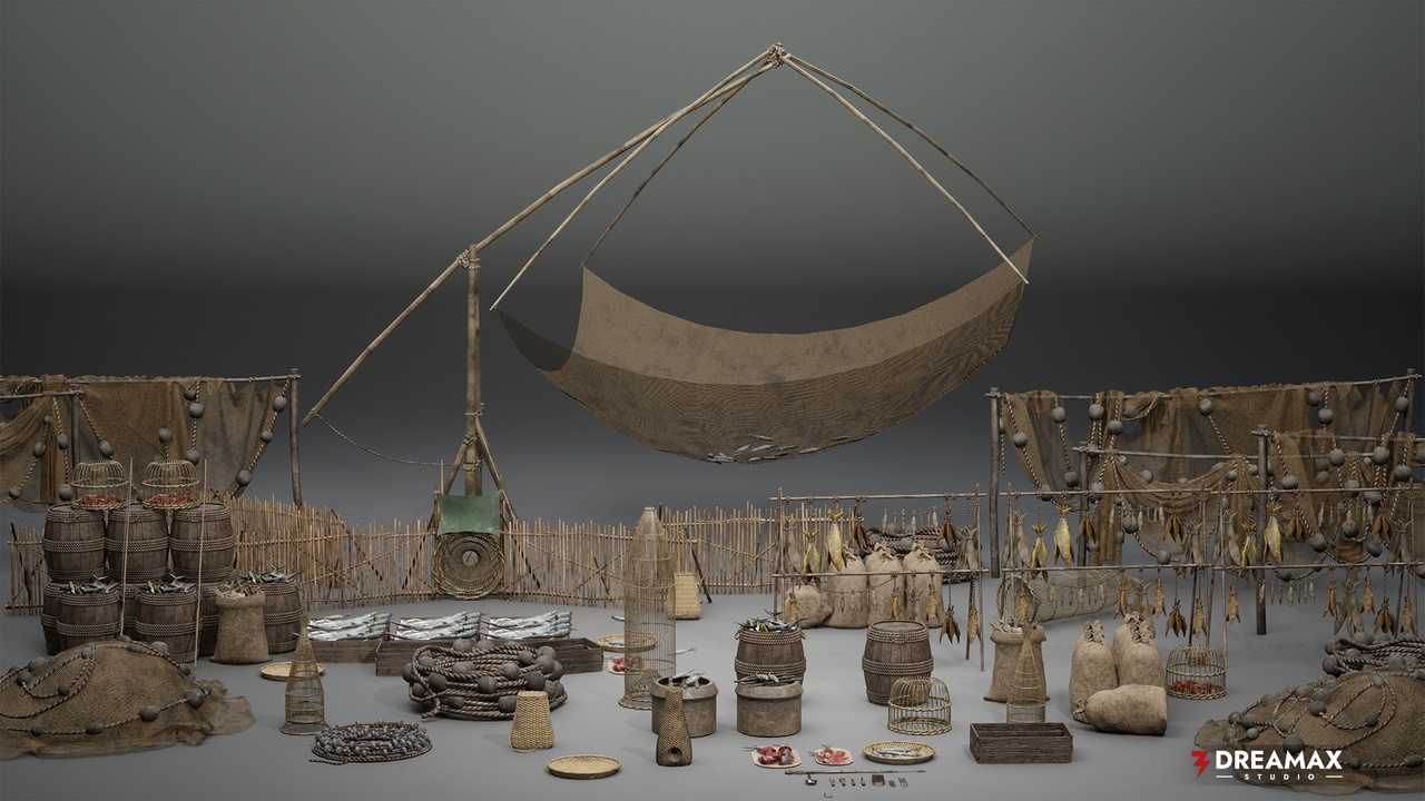 Media 1 for listing Medieval Fishing Props - Line, Net, Tackle & Preservation Tools Vol. 2