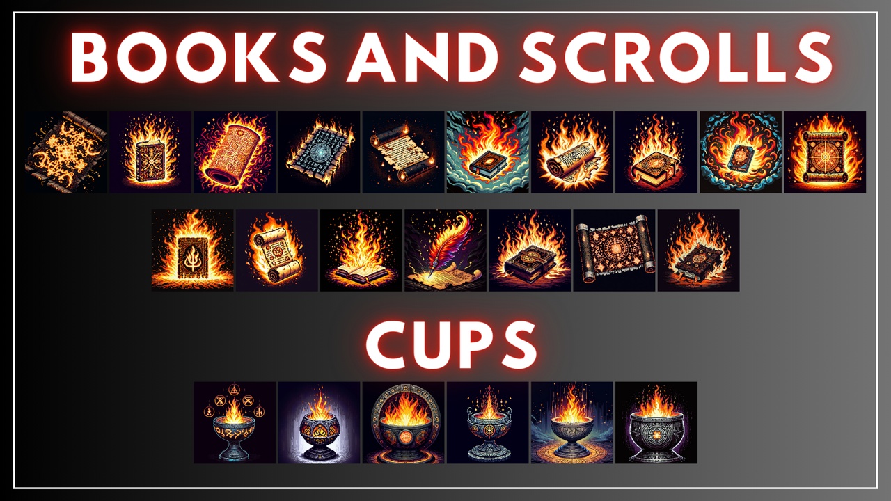 Media 1 for listing Dark Fantasy Fire Mage Skills and Abilities - 300 Pixel Art Icons