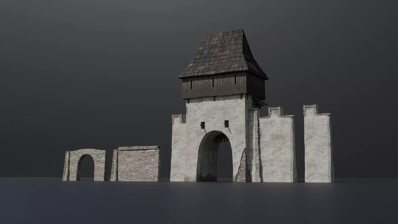 Media 1 for listing Modular Medieval Castle Walls & Gatehouse 3D Model Set