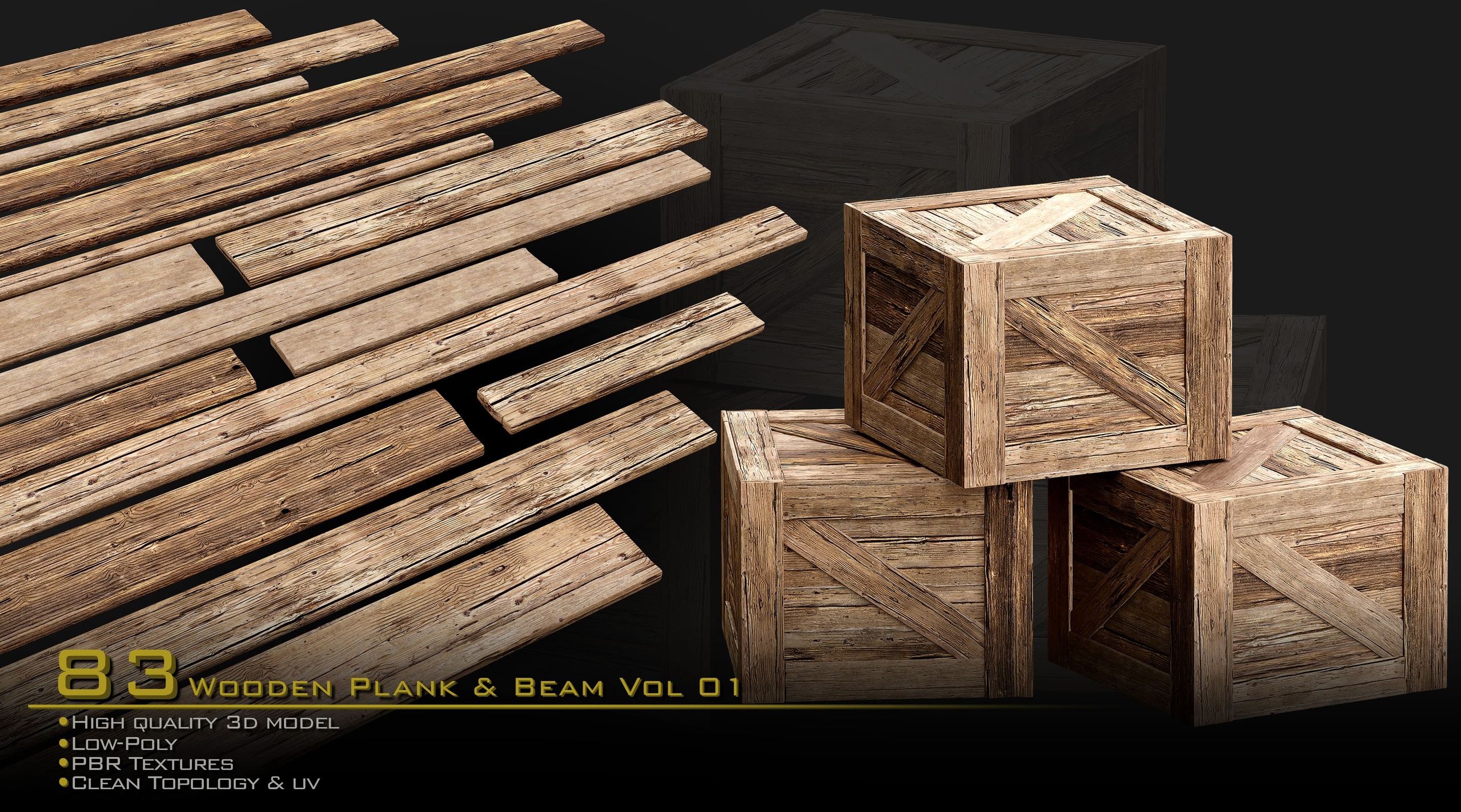 Media 1 for listing Wooden Plank & Beam Vol.01 – Medieval 3D Asset Pack/Low Poly/Game Ready