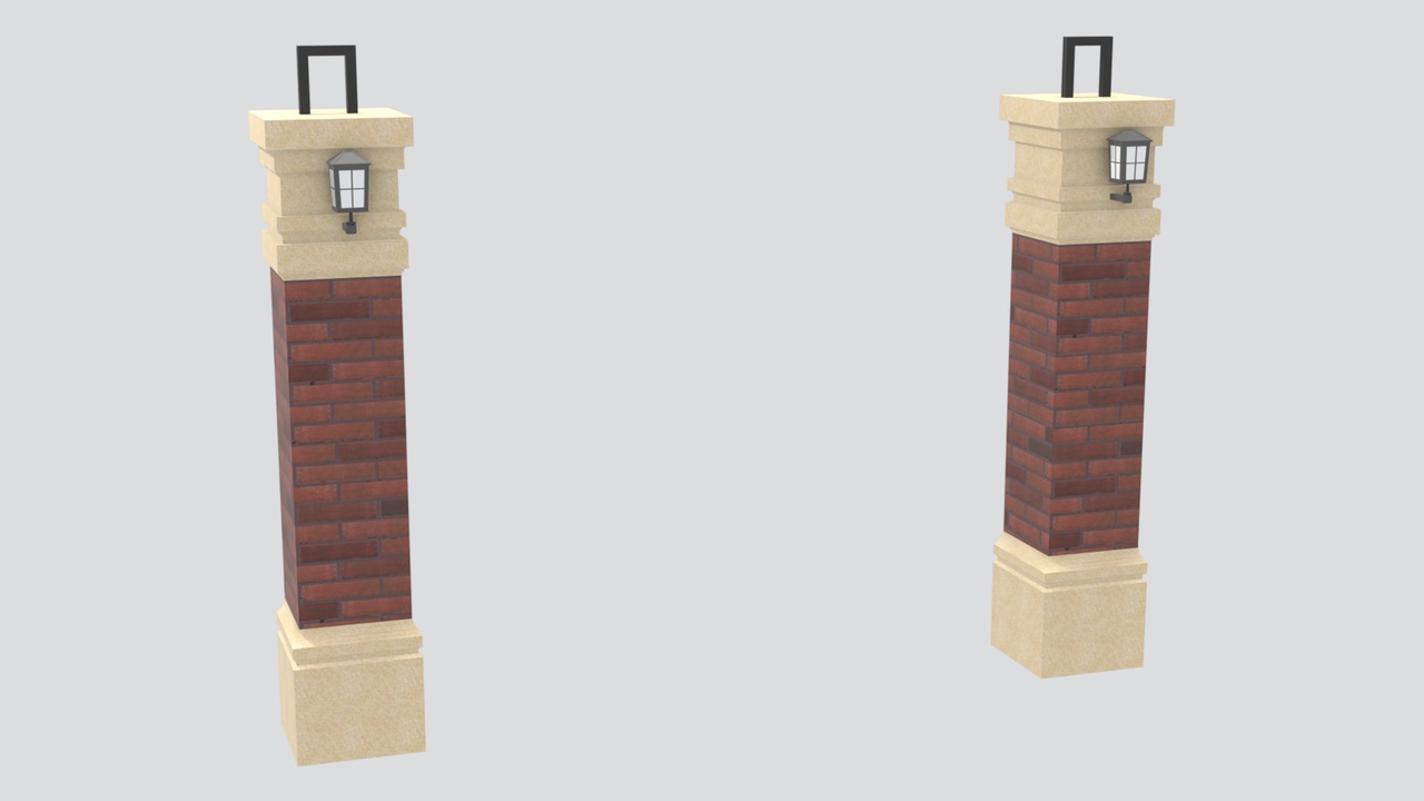 Media 1 for listing Brick and Stone Garden Pillars with Lanterns 3D Model