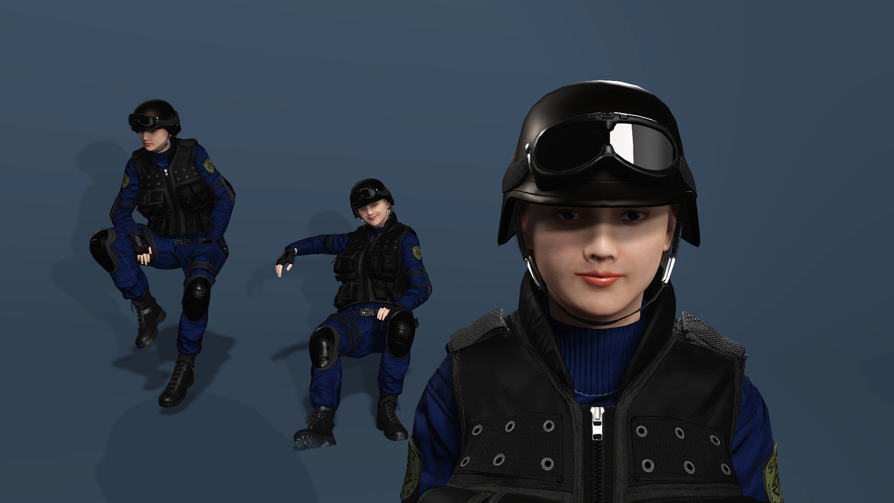Media 1 for listing Female Tactical Soldier Character Fully Rigged with Blendshapes 女性士兵 角色全身绑定 面部表情