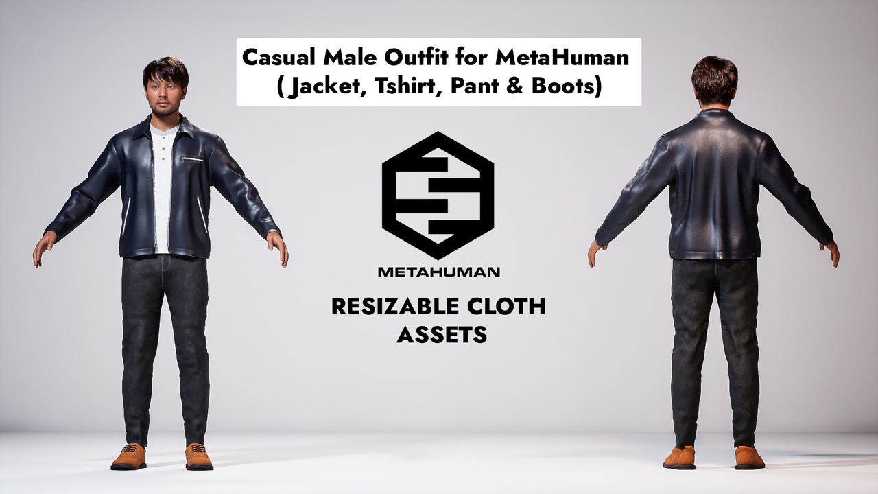 Media 1 for listing Casual Leather Jacket Outfit for MetaHuman (Resizable | Jacket, T-Shirt, Pants &