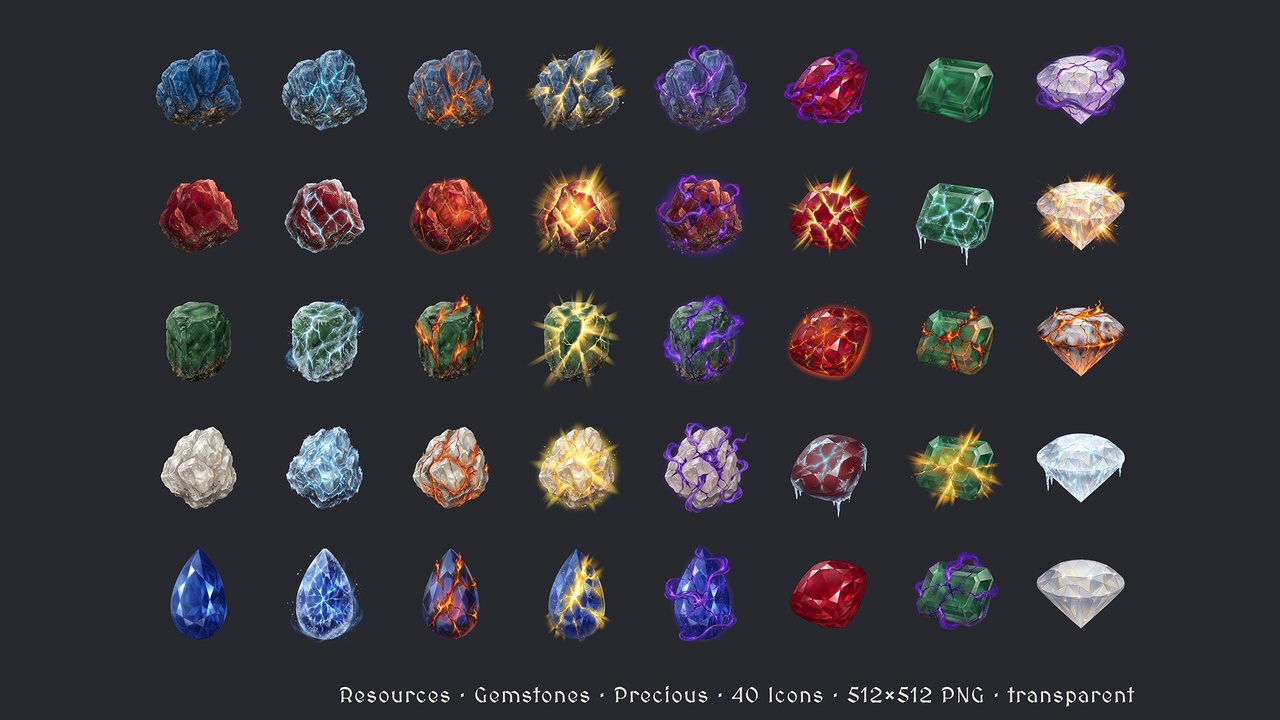 Media 1 for listing Gemstones - 40 Precious Gem Icons [512x512 HD]