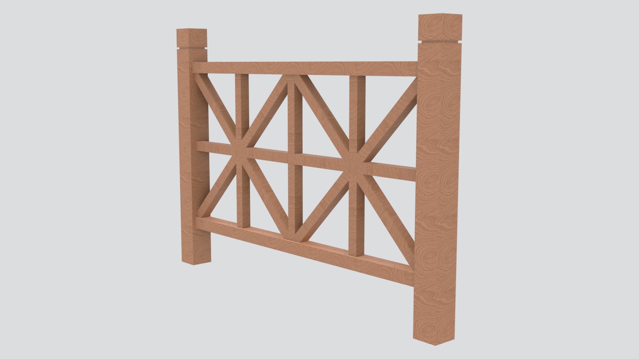 Media 1 for listing Wooden Railing Panel with X-Brace Lattice and Block Post Caps 3D Model