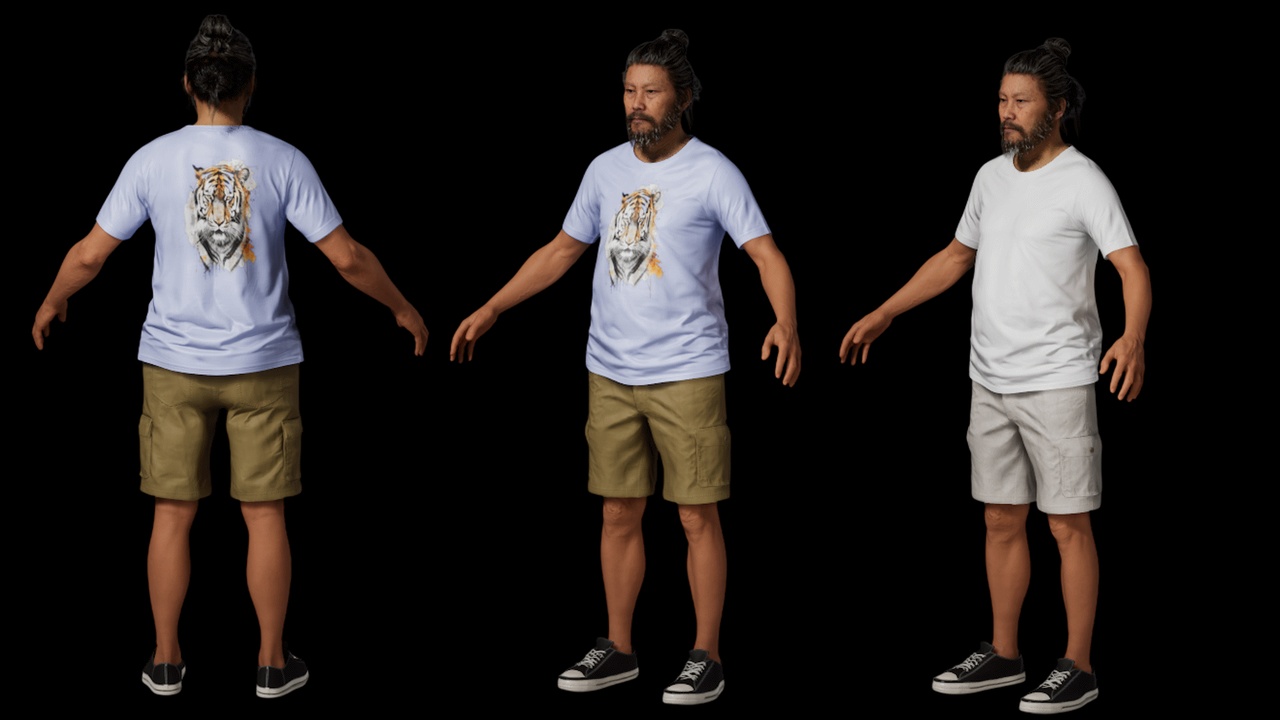 Media 1 for listing Unisex Casual Outfit v3 – Crewneck T-Shirt, Cargo Shorts & Sneakers - MetaHuman