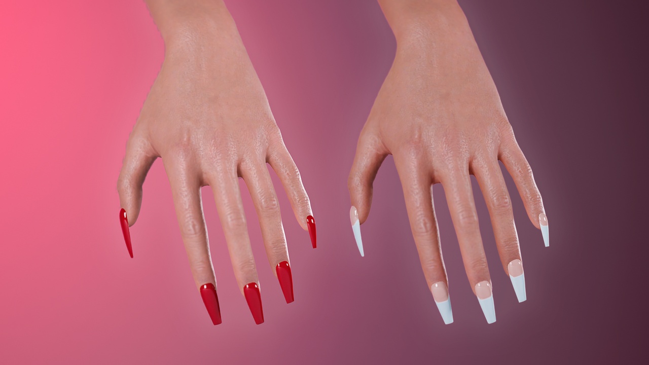 Media 1 for listing MetaHuman Long Coffin Nails | Glossy & French Manicure | Resize and Recolor
