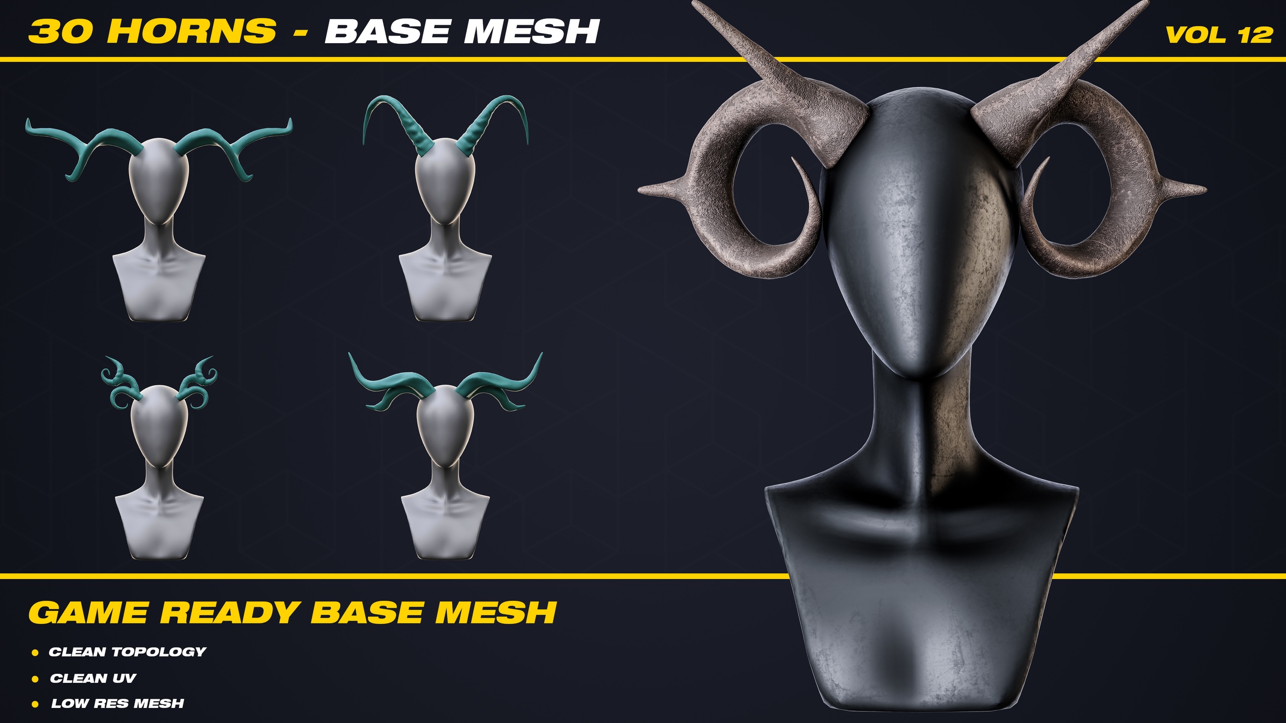 Media 1 for listing 30 Horns Base Mesh - VOL 12 ( Game Ready )